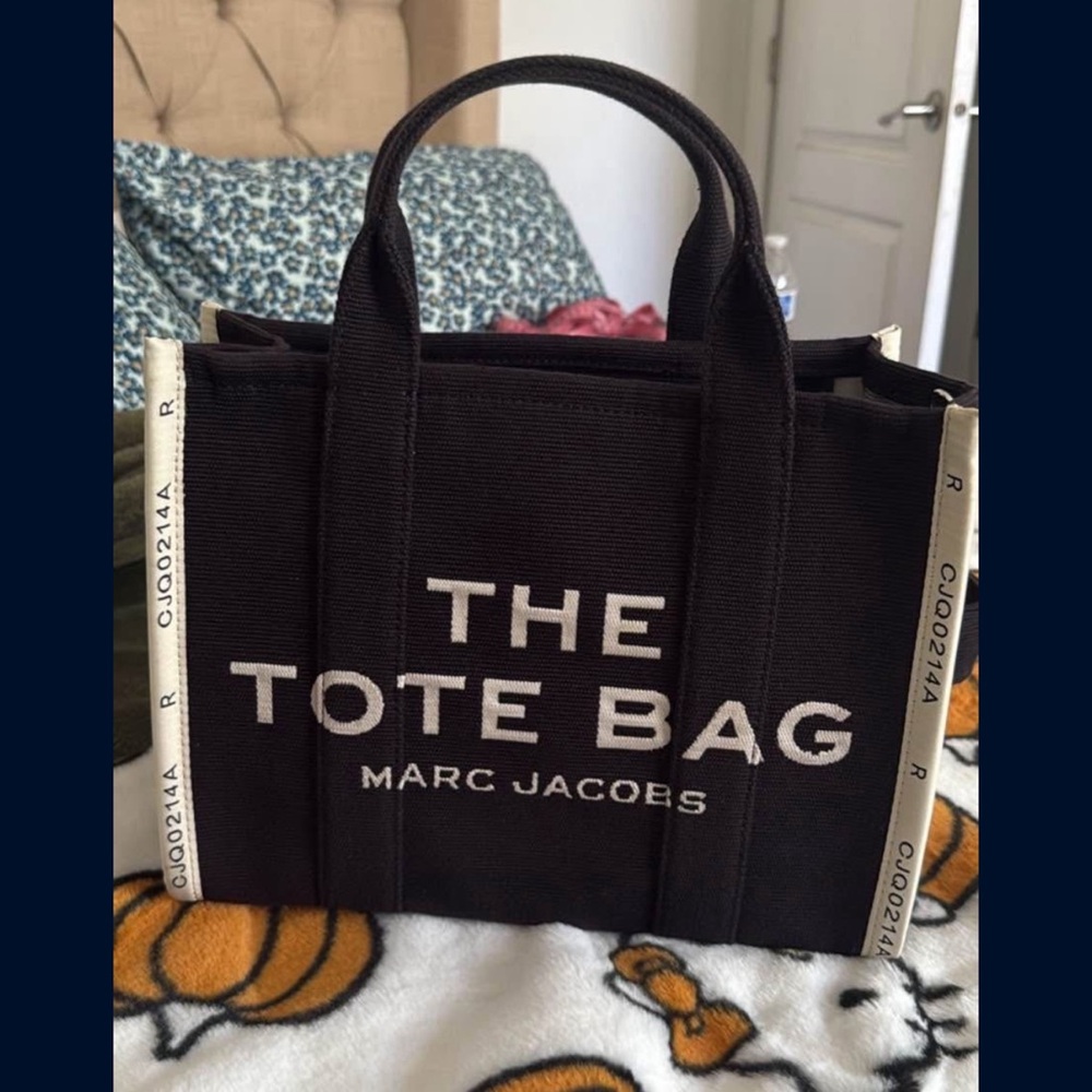 Marc Jacobs Black Canvas 'The Tote Bag' Small Tote with White Logo